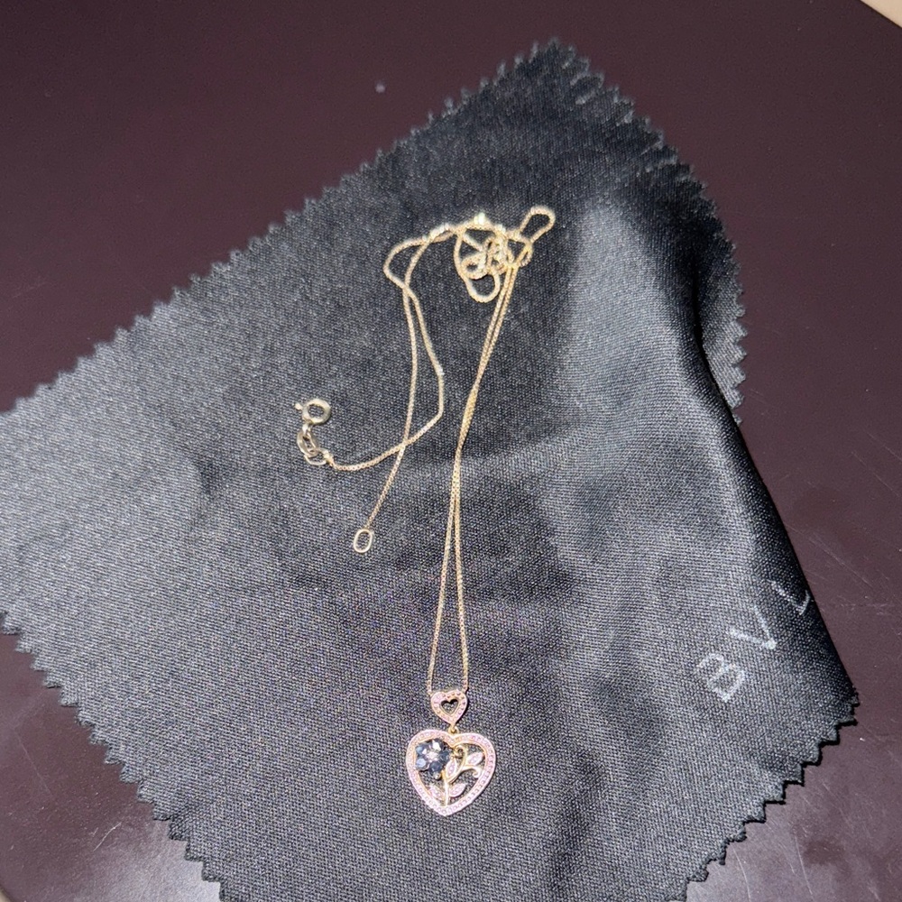 Zales Gold Heart Necklace with Blue Stones